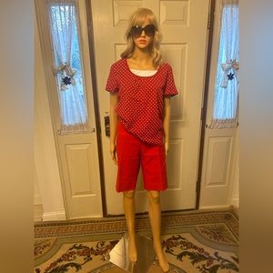 Kim Rogers XL white dotted red tea matched with red New Directions shorts sz 14
